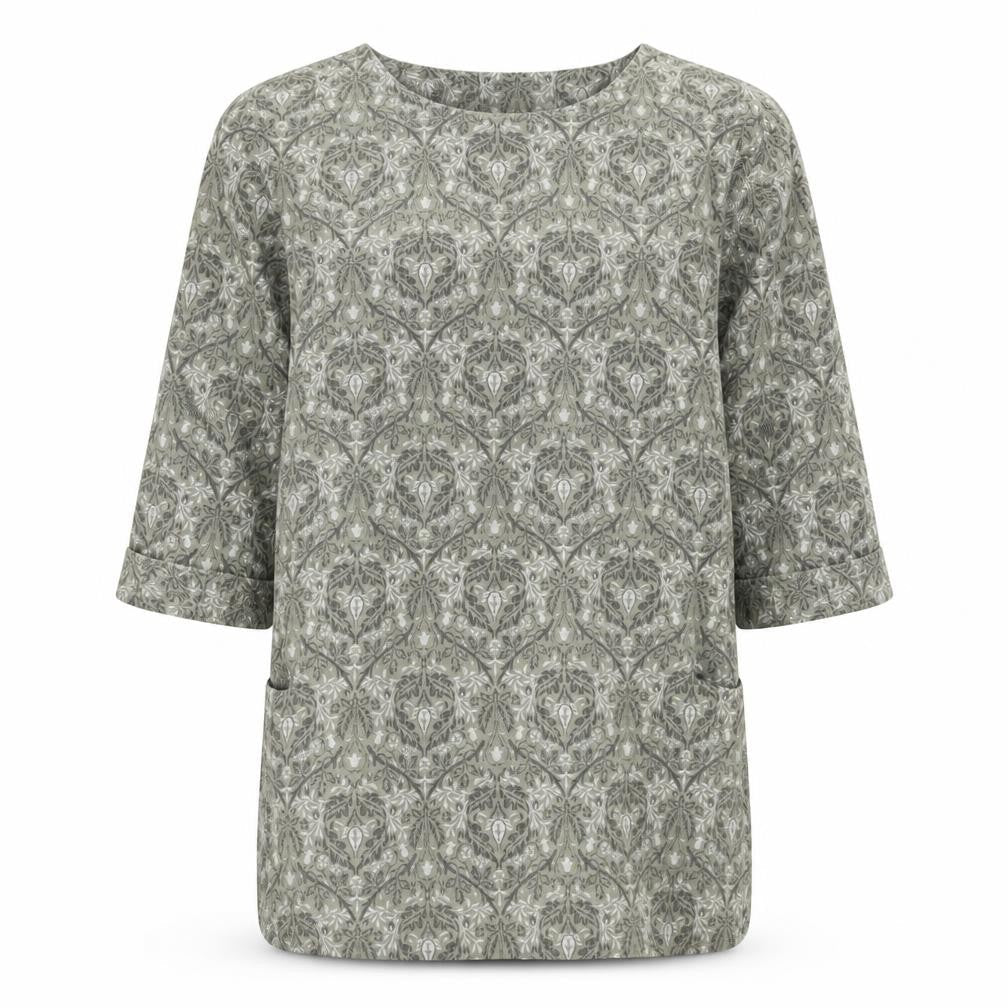WI&CO Womens Green Geometric Cotton Tunic Blouse Size S Boat Neck