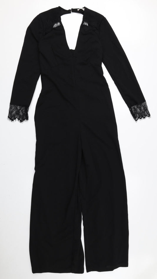 Kilibbi Womens Black 100% Polyester Jumpsuit One-Piece Size S L26 in Zip - Low Back, Lace Detail