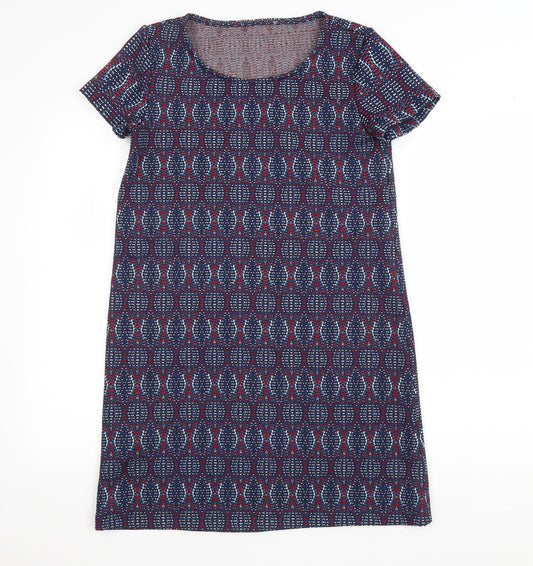 Preworn Womens Blue Geometric Polyester A-Line Size XS Scoop Neck Pullover