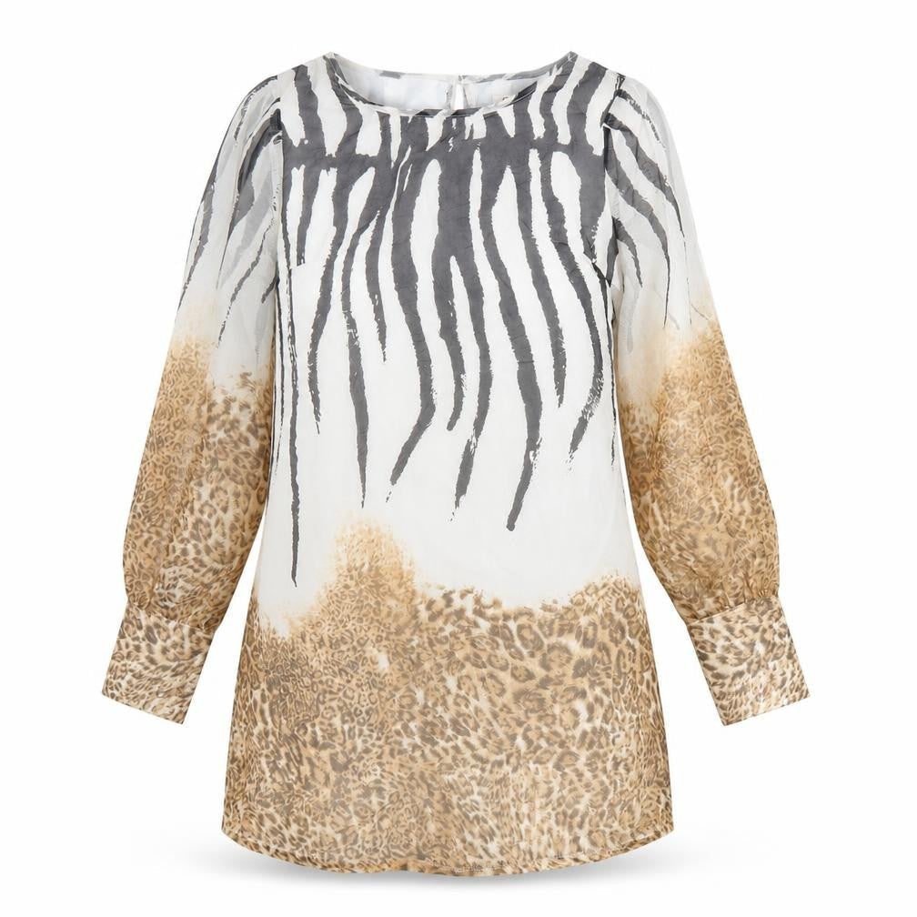 Off The Record Womens Multicoloured Animal Print Polyacrylate Fibre A-Line Size 12 Scoop Neck Button - Leopard print