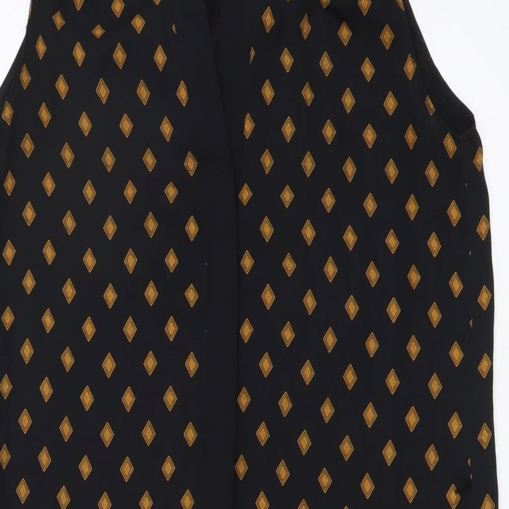 H&M Womens Black Geometric Polyester A-Line Size S V-Neck Button