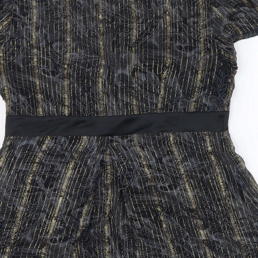 Penny Black Womens Black Geometric Polyester Basic Blouse Size 14 Scoop Neck