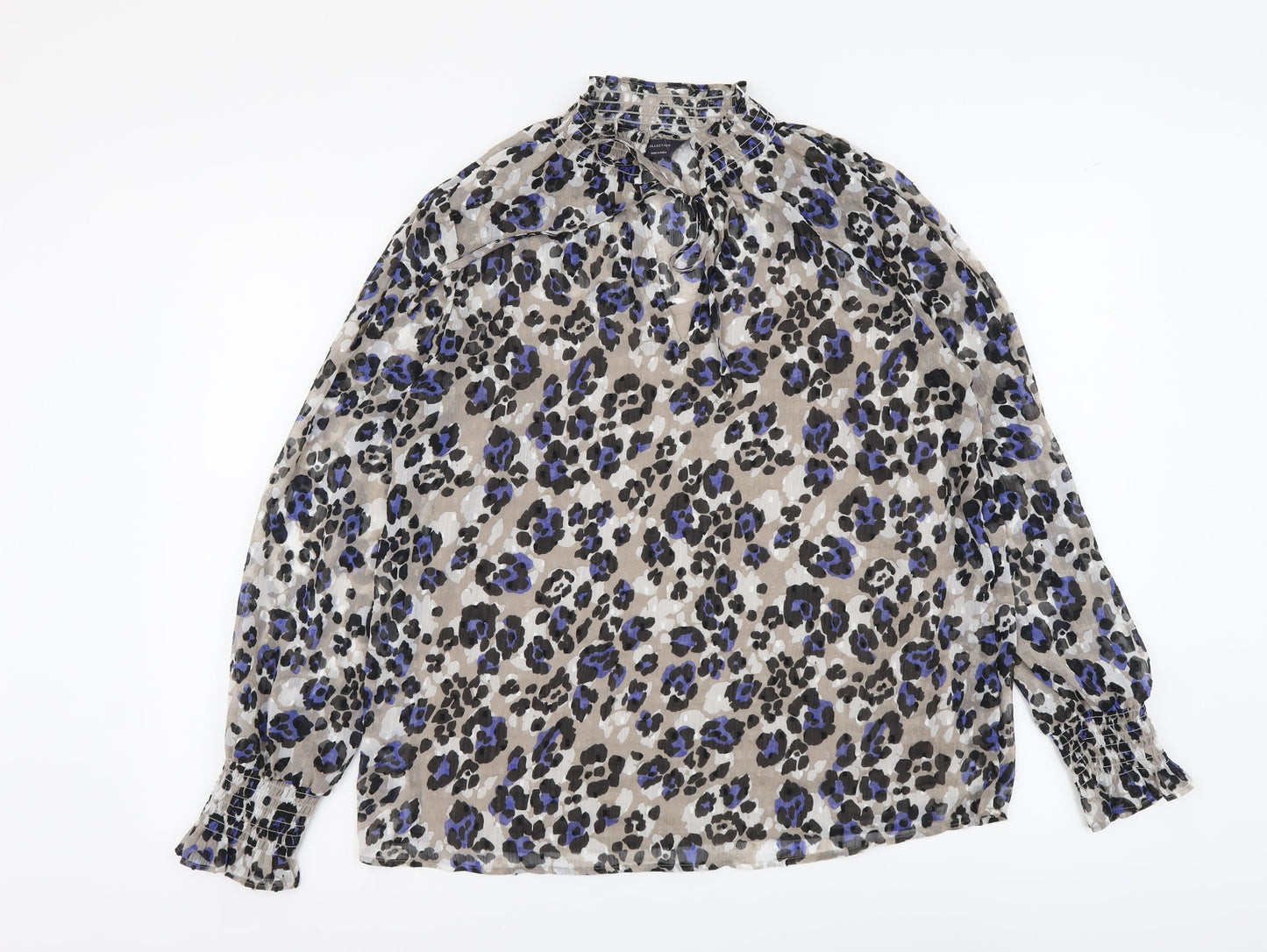 Marks and Spencer Womens Beige Animal Print Polyester Basic Blouse Size 10 Round Neck