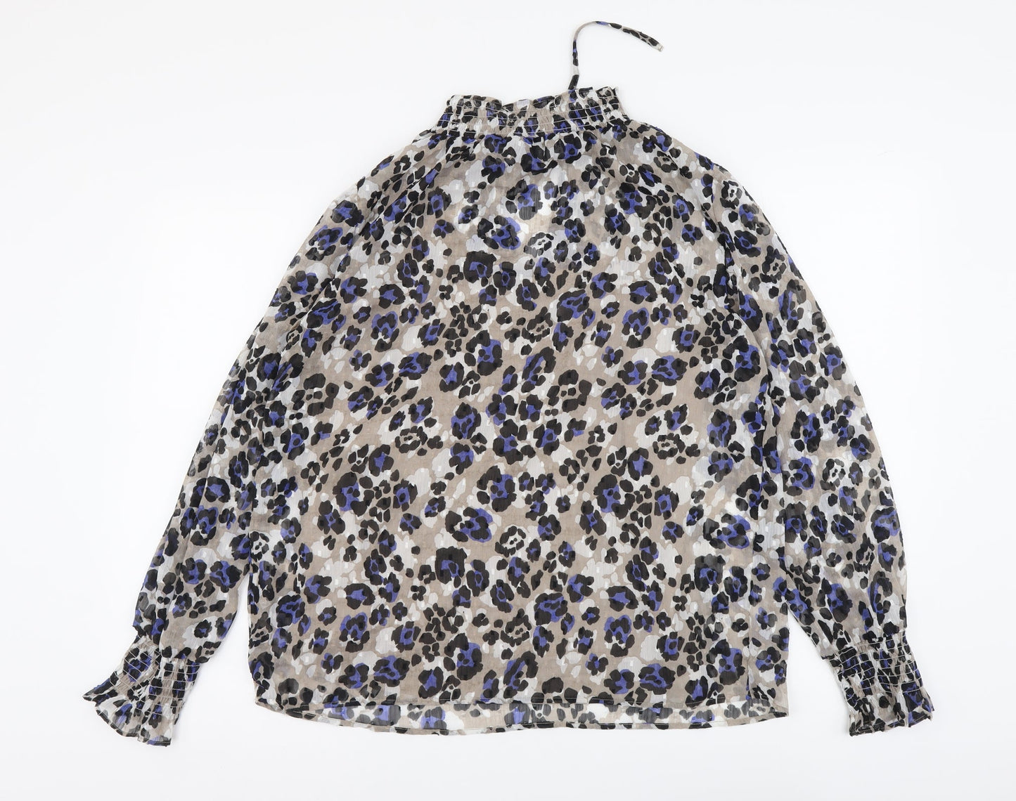Marks and Spencer Womens Beige Animal Print Polyester Basic Blouse Size 10 Round Neck