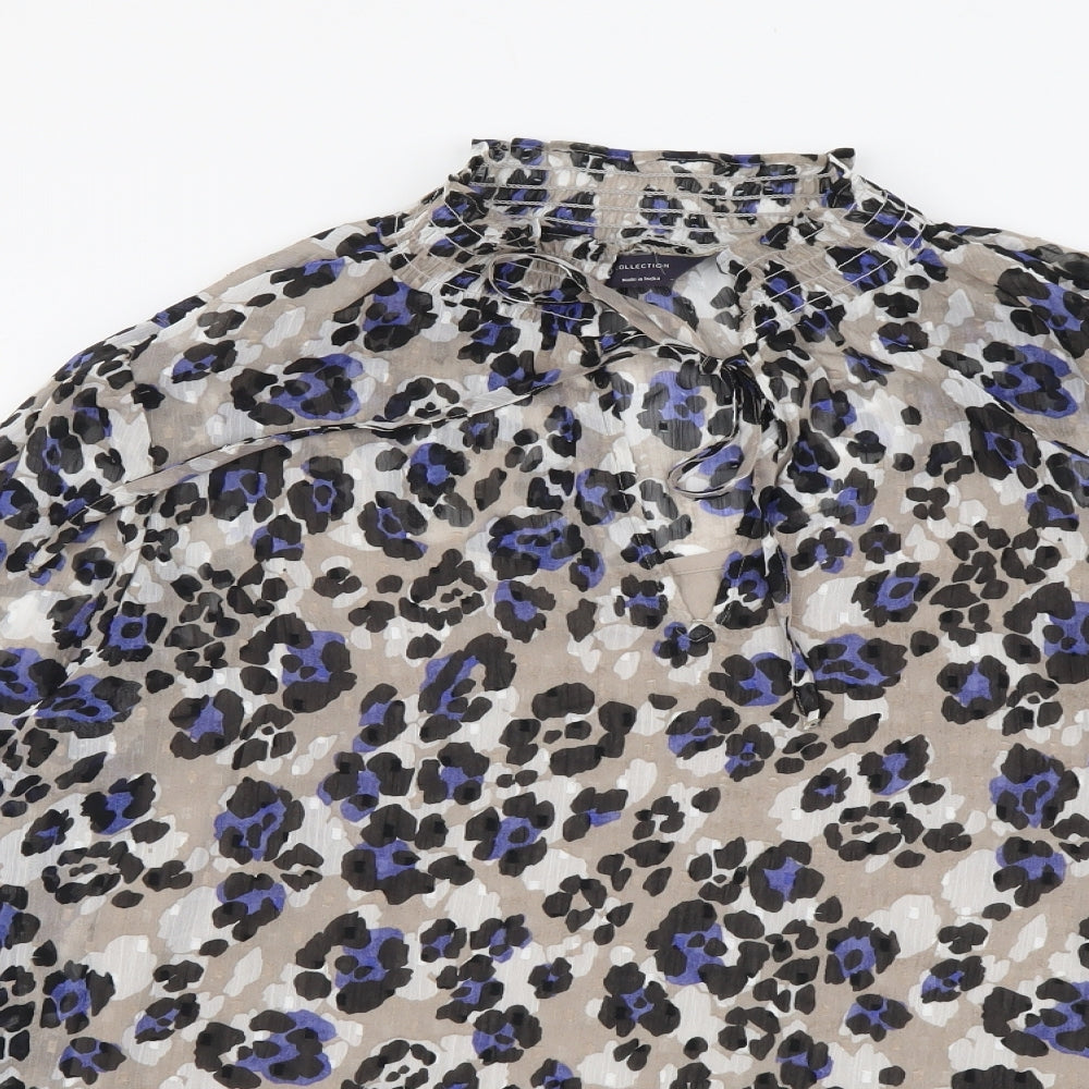 Marks and Spencer Womens Beige Animal Print Polyester Basic Blouse Size 10 Round Neck