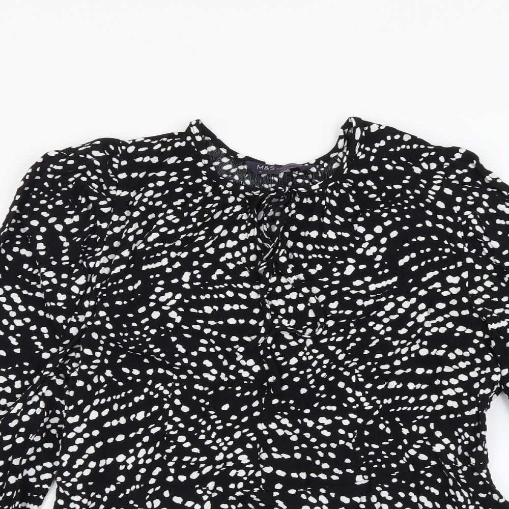 Marks and Spencer Womens Black Geometric Viscose Basic Blouse Size 10 Round Neck