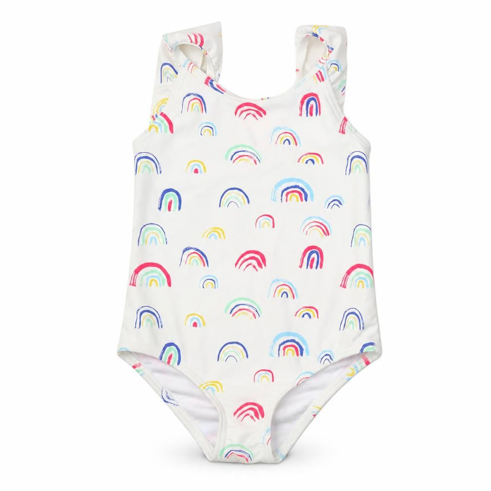 Marks and Spencer Girls White 100% Polyamide Romper One-Piece Size 2-3 Years Pullover - Swimsuit,Rainbow Pattern