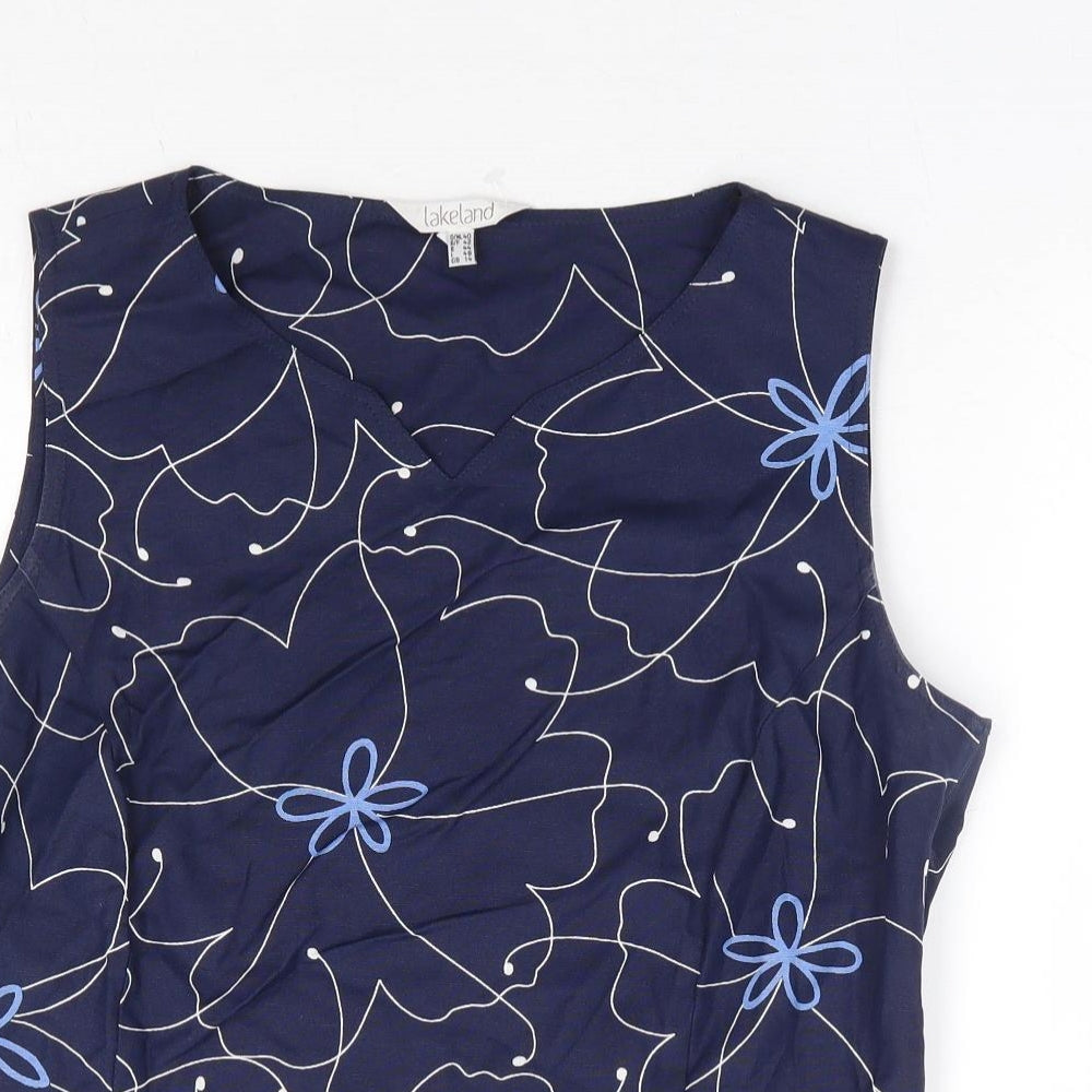 Lakeland Womens Blue Floral Viscose Basic Blouse Size 14 Round Neck