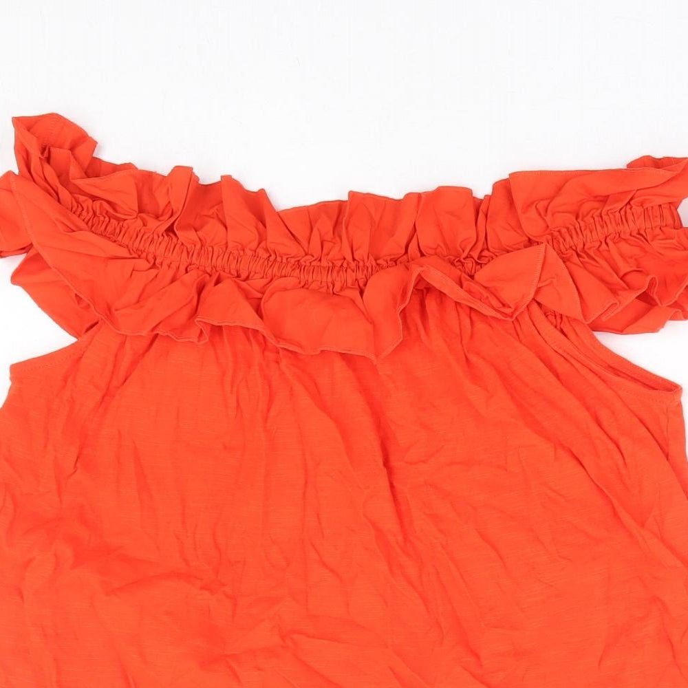Papaya Womens Orange 100% Cotton Basic T-Shirt Size 12 Off the Shoulder