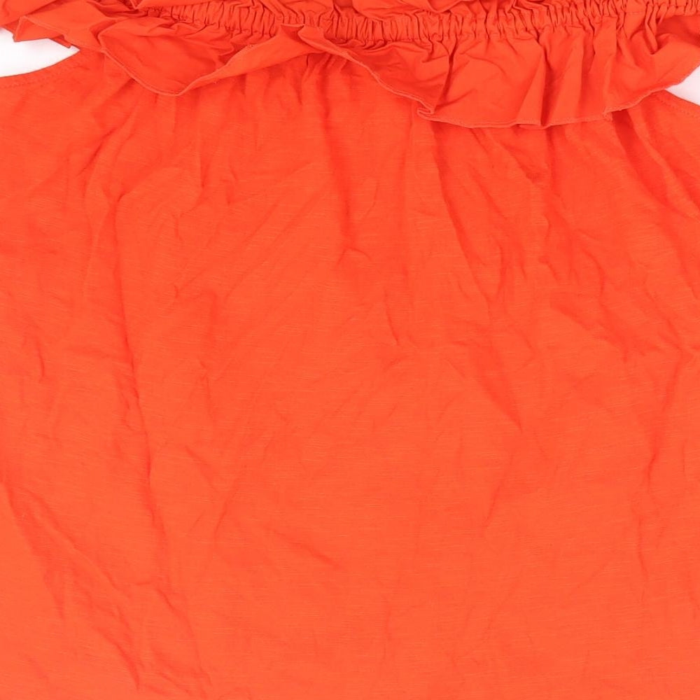 Papaya Womens Orange 100% Cotton Basic T-Shirt Size 12 Off the Shoulder