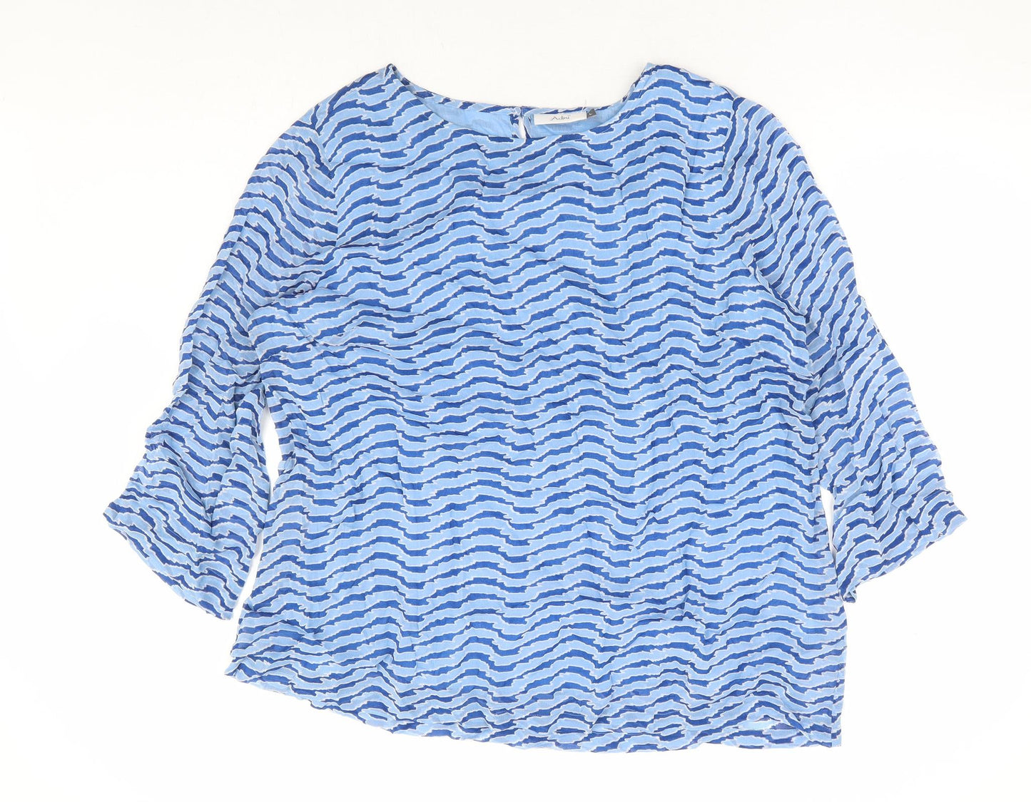 Adini Womens Blue Geometric Viscose Basic Blouse Size L Round Neck