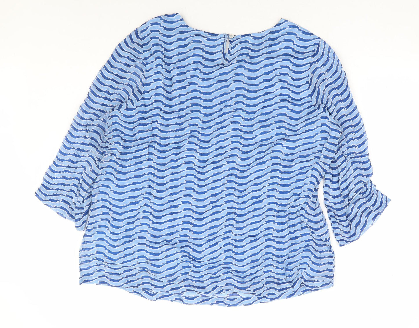 Adini Womens Blue Geometric Viscose Basic Blouse Size L Round Neck