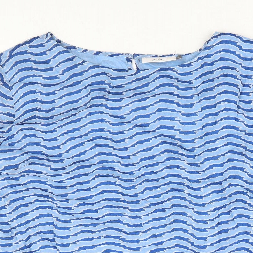 Adini Womens Blue Geometric Viscose Basic Blouse Size L Round Neck