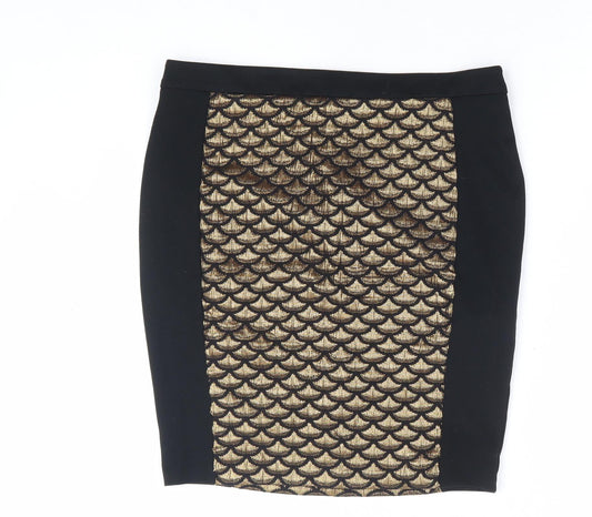 BiBA Womens Black Geometric Polyester Straight & Pencil Skirt Size 10 Zip