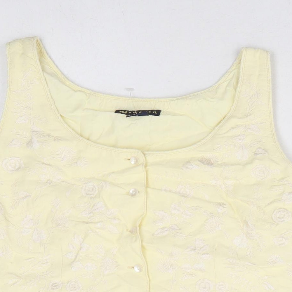 Monsoon Womens Yellow Floral Cotton Basic Blouse Size 10 Round Neck