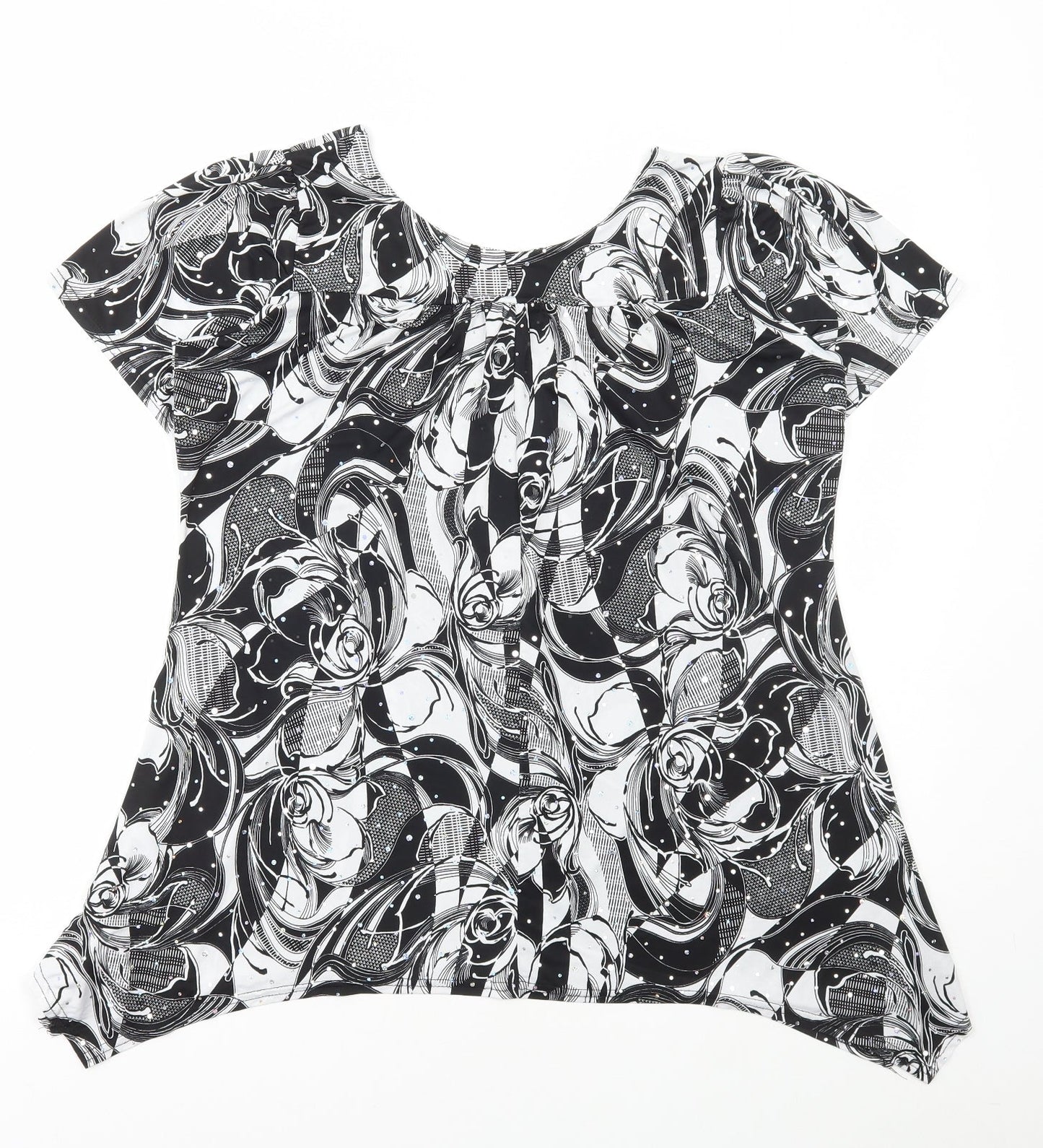 Must Womens Black Geometric Polyester Basic Blouse Size M Scoop Neck