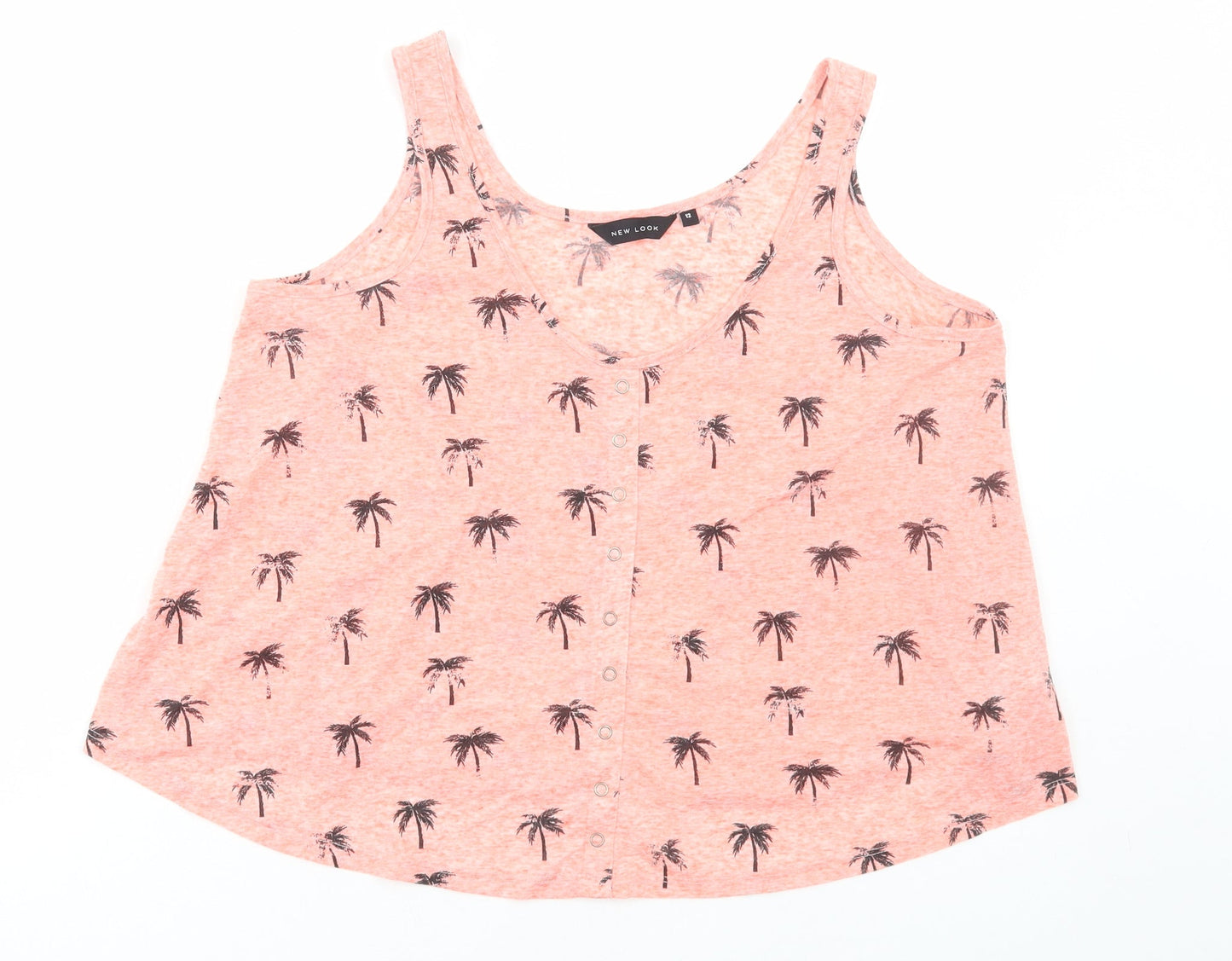 New Look Womens Orange Geometric Polyester Basic Tank Size 12 Round Neck - Palm Tree Print
