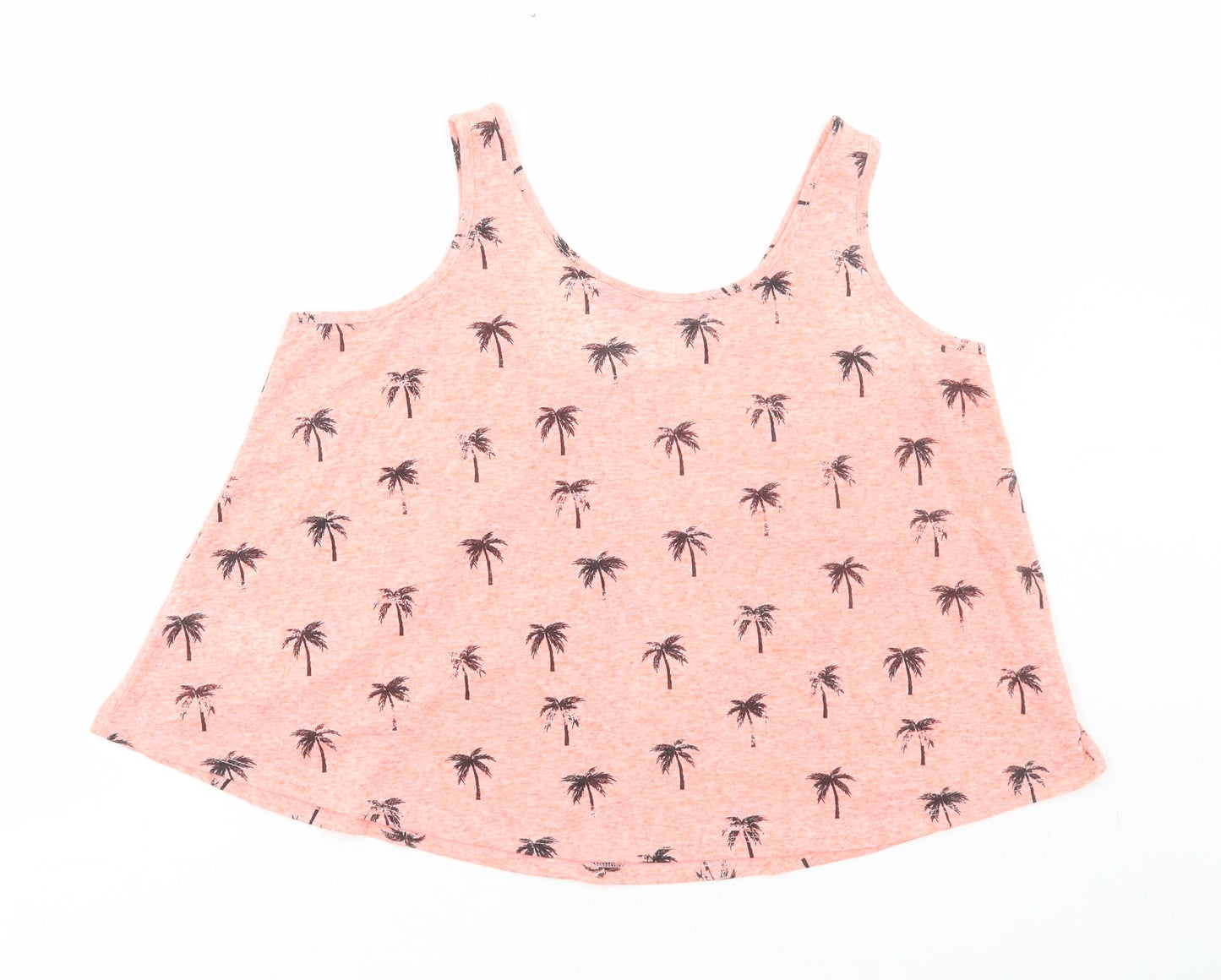 New Look Womens Orange Geometric Polyester Basic Tank Size 12 Round Neck - Palm Tree Print