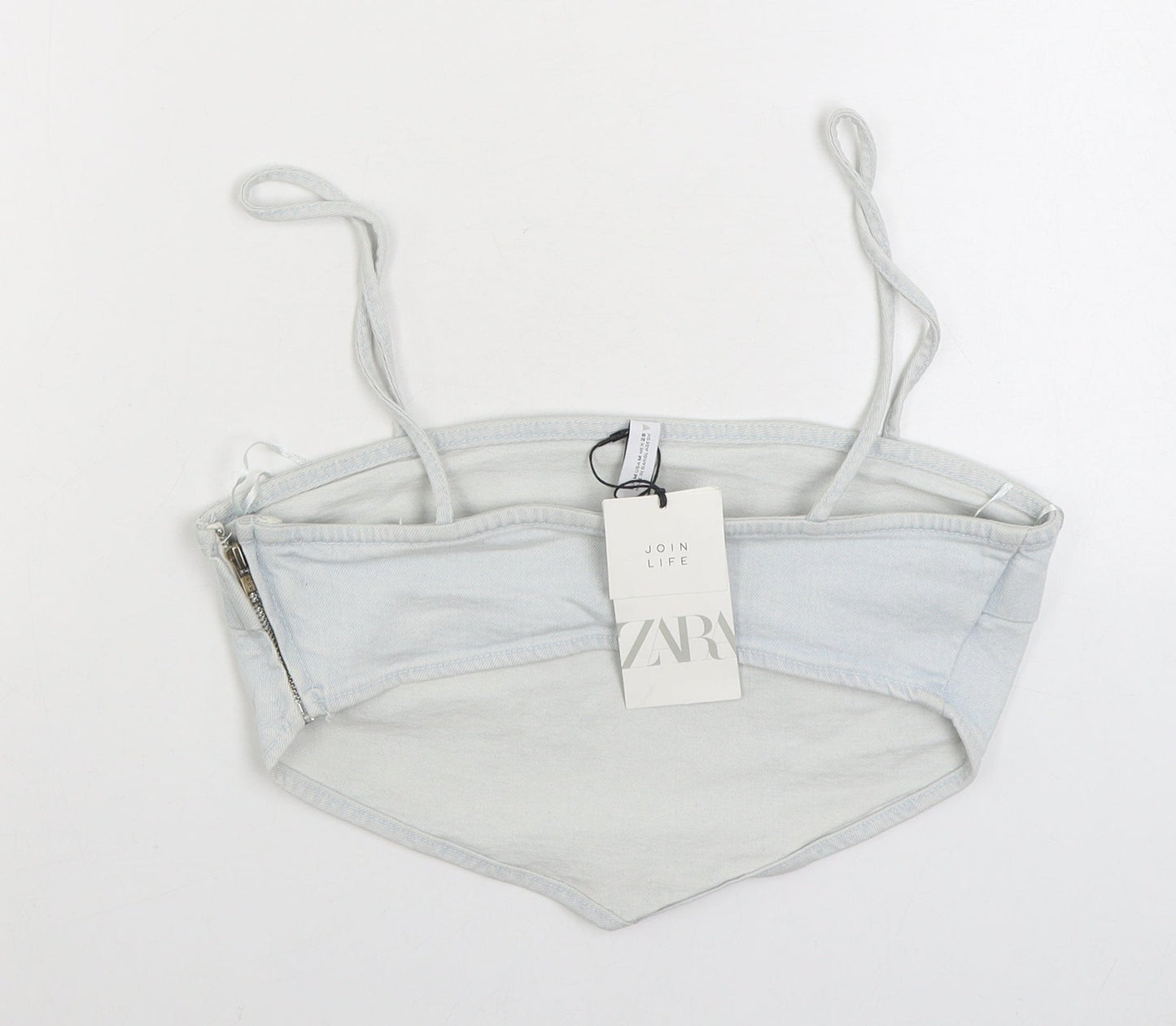 Zara Womens Blue Cotton Camisole Tank Size M Square Neck - Cropped