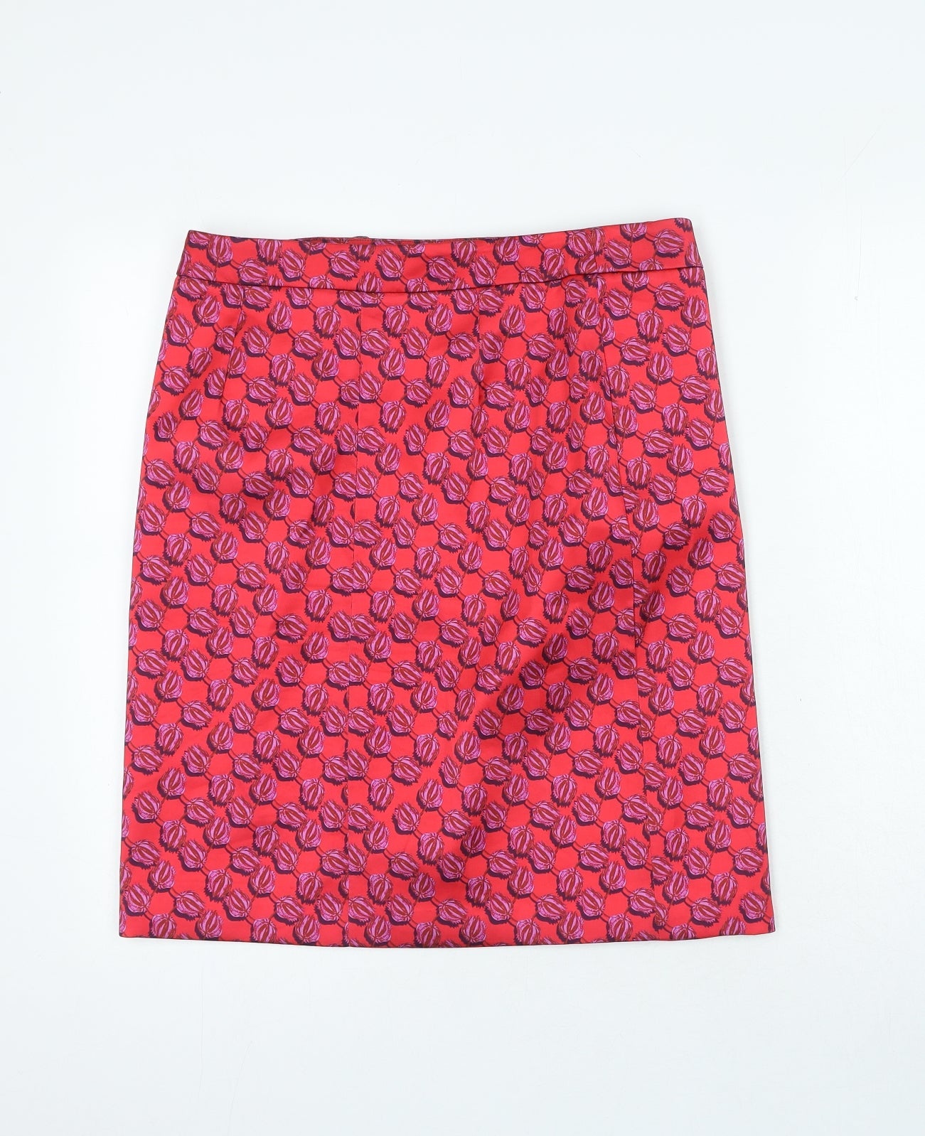 Topshop Womens Red Geometric Polyester Straight & Pencil Skirt Size M Button