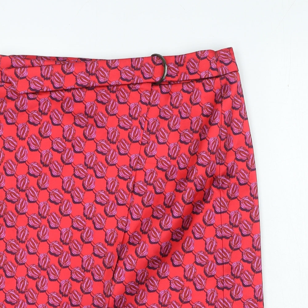 Topshop Womens Red Geometric Polyester Straight & Pencil Skirt Size M Button