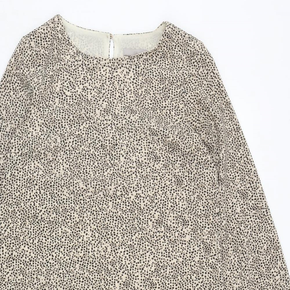 H&M Womens Brown Animal Print Polyester A-Line Size 8 Round Neck Pullover