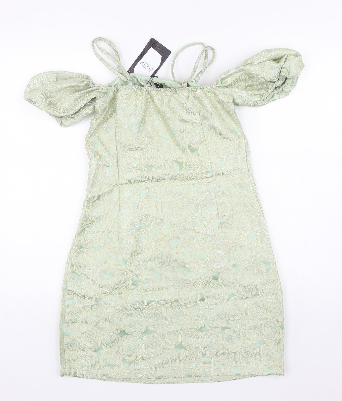 NAANAA Womens Green Floral Polyester Mini Size 10 Off the Shoulder Zip - Adjustable straps