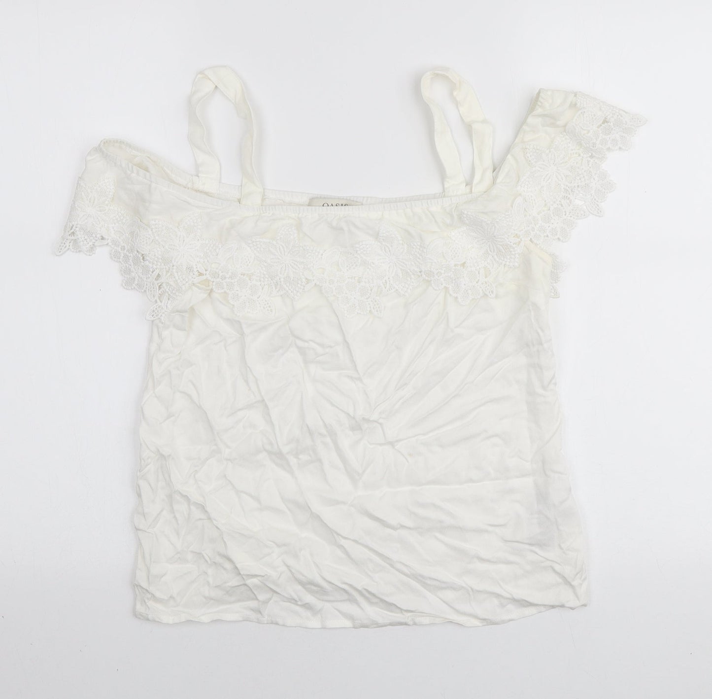 Oasis Womens White Viscose Basic Blouse Size 10 Off the Shoulder - Lace Detail