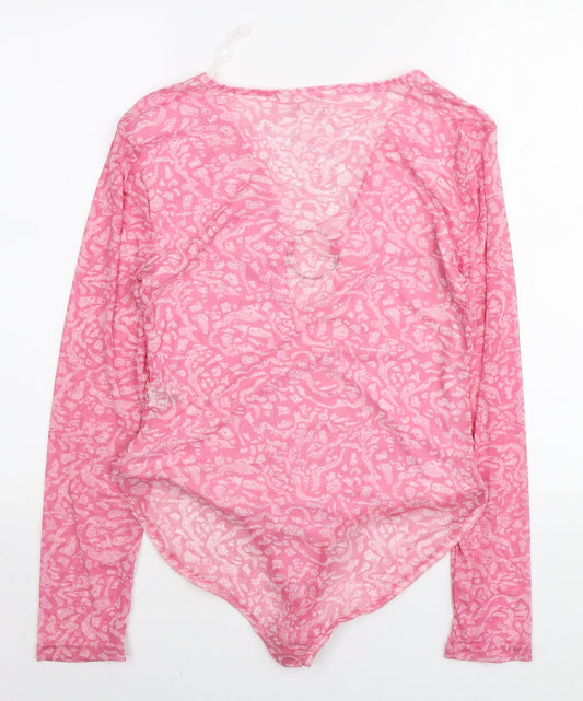 RT Womens Pink Spotted Polyester Bodysuit One-Piece Size L Snap