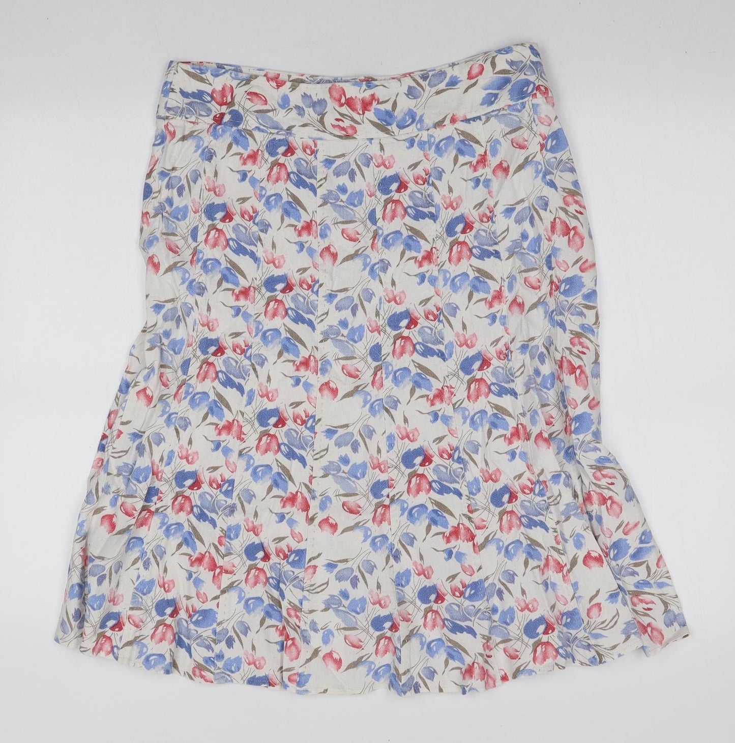 EWM Womens White Floral Cotton Flare Skirt Size 14 Zip