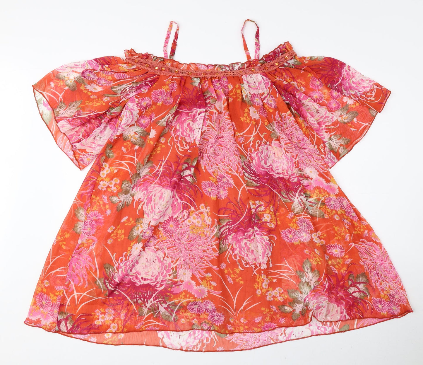 ASOS Womens Multicoloured Floral Polyester Basic Blouse Size 6 Off the Shoulder