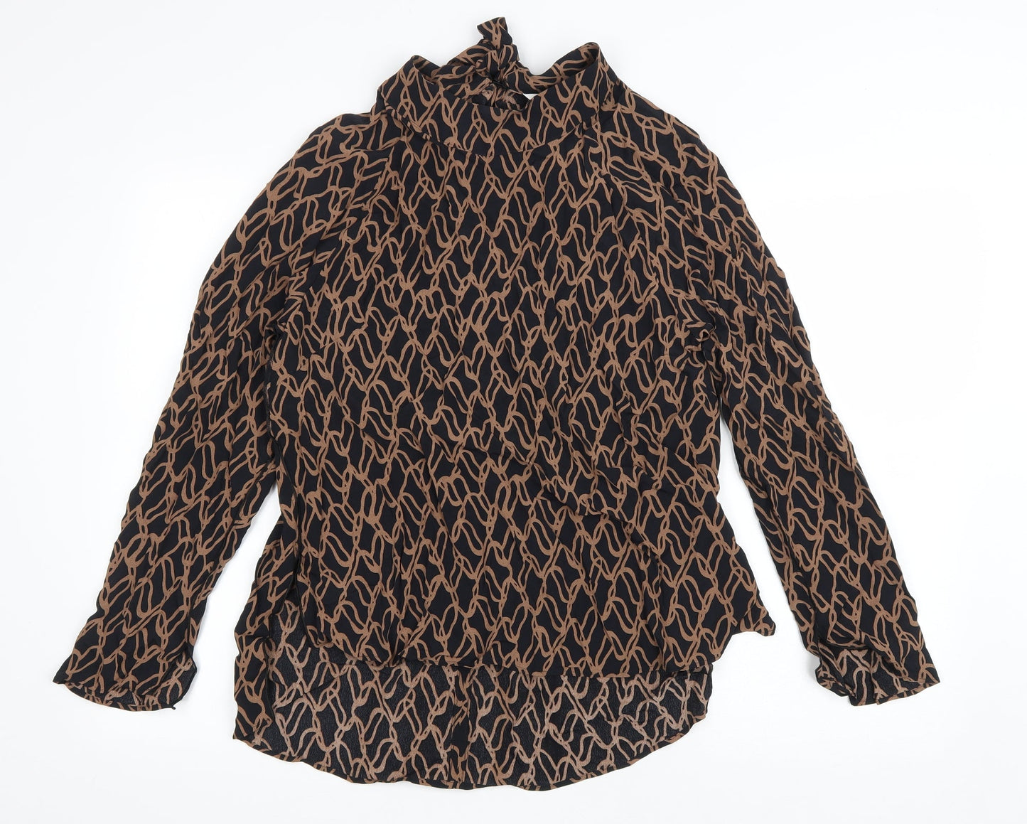 Marks and Spencer Womens Brown Geometric Viscose Basic Blouse Size 14 Mock Neck