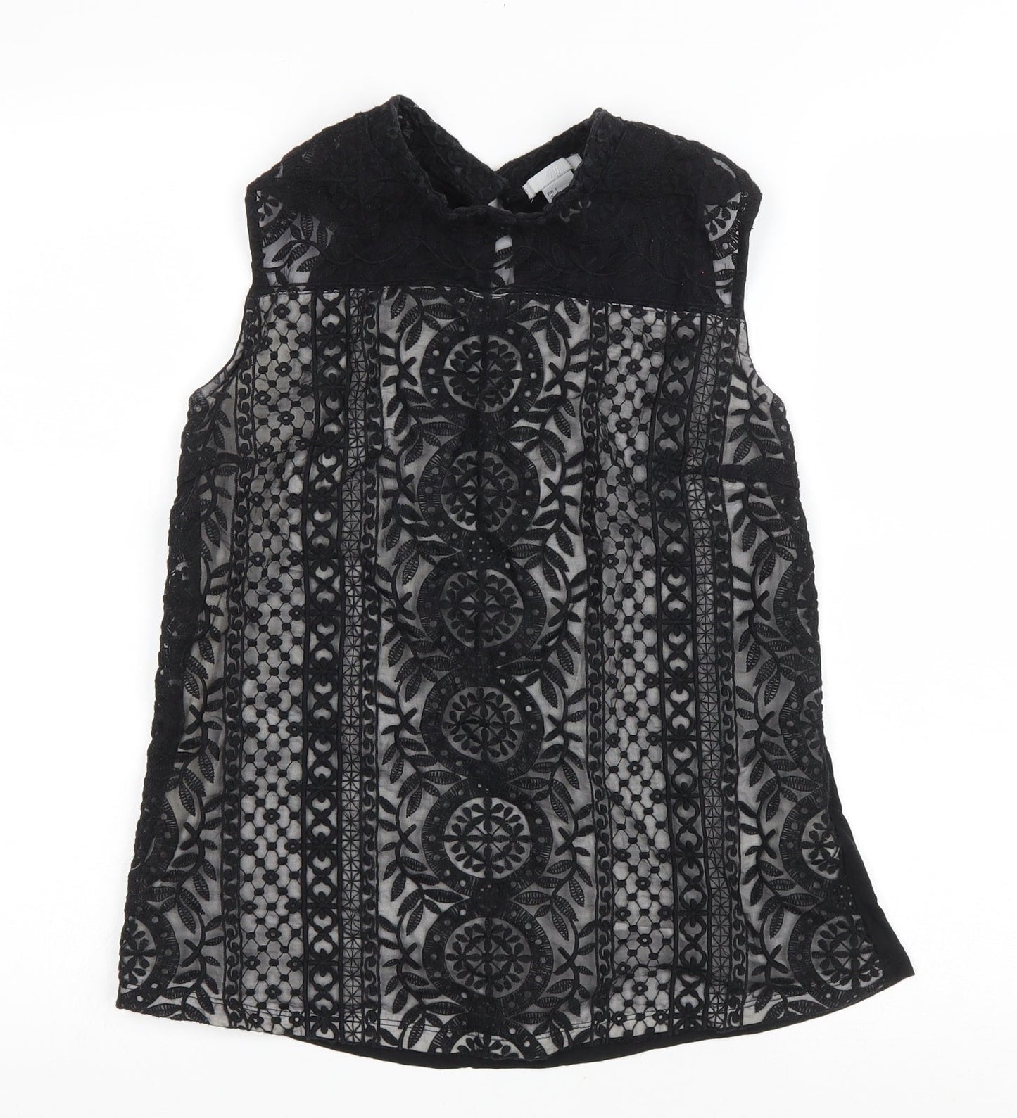 H&M Womens Black Geometric Viscose Basic Tank Size S Mock Neck