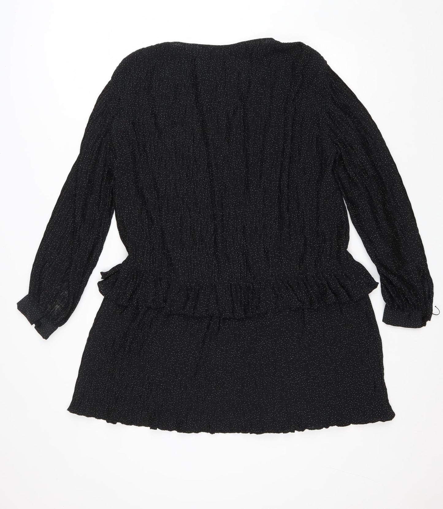 Zara Womens Black Polka Dot Polyester Trapeze & Swing Size L V-Neck Pullover