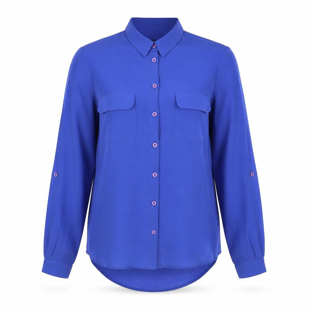 New Look Womens Blue Polyester Basic Button-Up Size 8 Collared