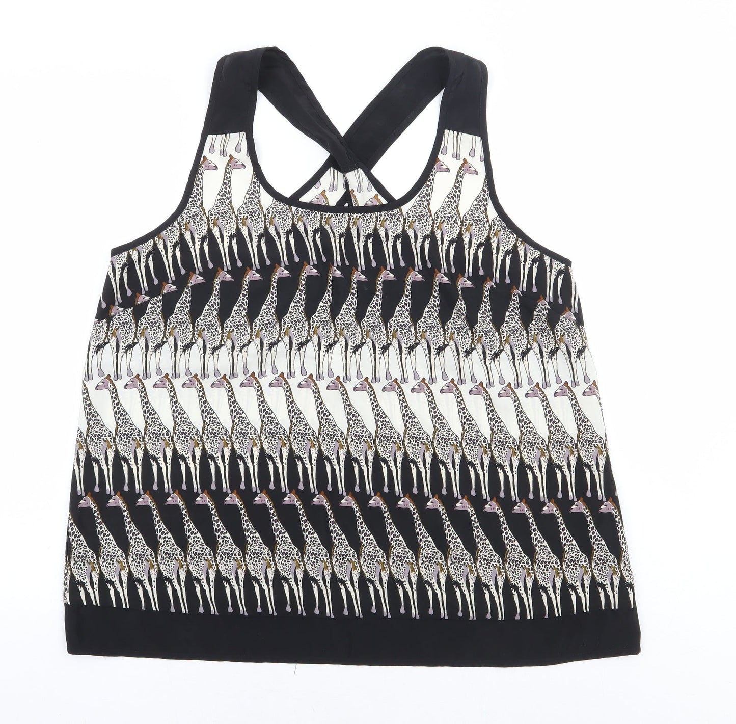 G21 Womens Black Geometric Polyester Basic Tank Size 16 Scoop Neck - Giraffe Cross Back