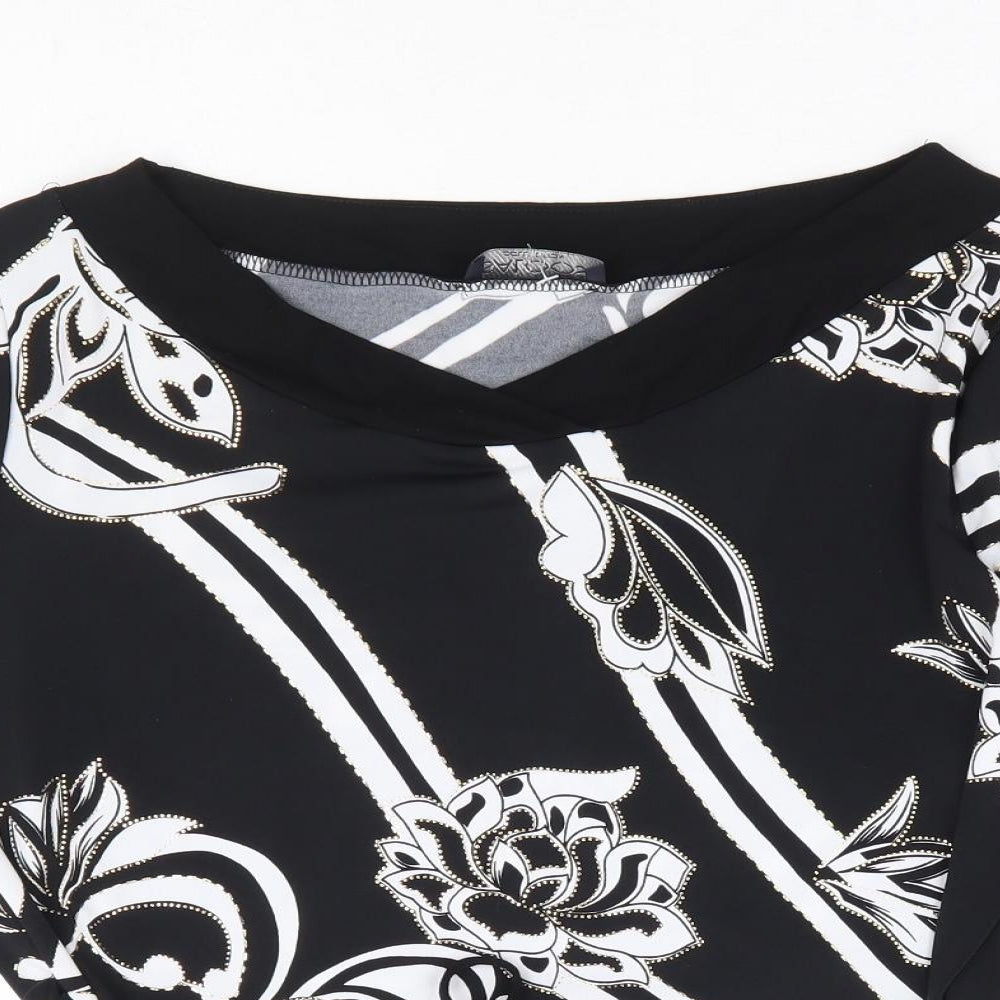 Saloos Collection Womens Black Floral Polyester Basic Blouse Size M V-Neck