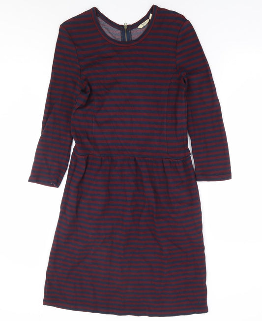 Jack Wills Womens Blue Striped Viscose Fit & Flare Size 8 Round Neck Zip