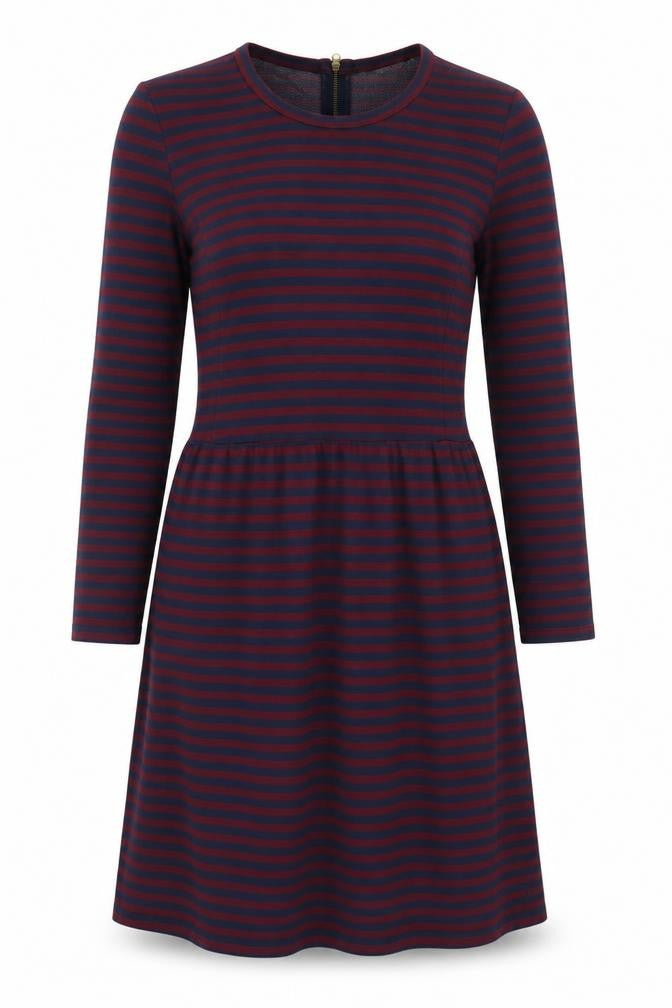 Jack Wills Womens Blue Striped Viscose Fit & Flare Size 8 Round Neck Zip