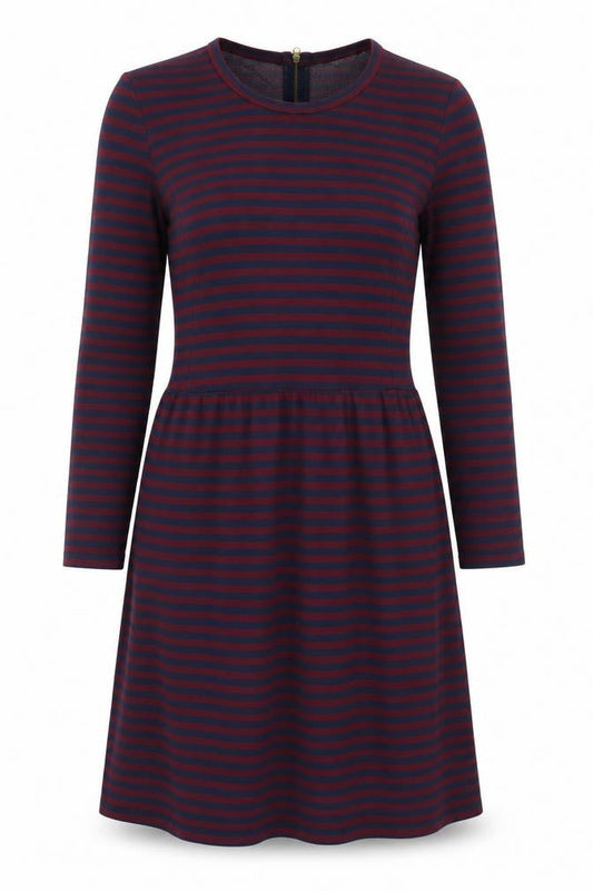 Jack Wills Womens Blue Striped Viscose Fit & Flare Size 8 Round Neck Zip