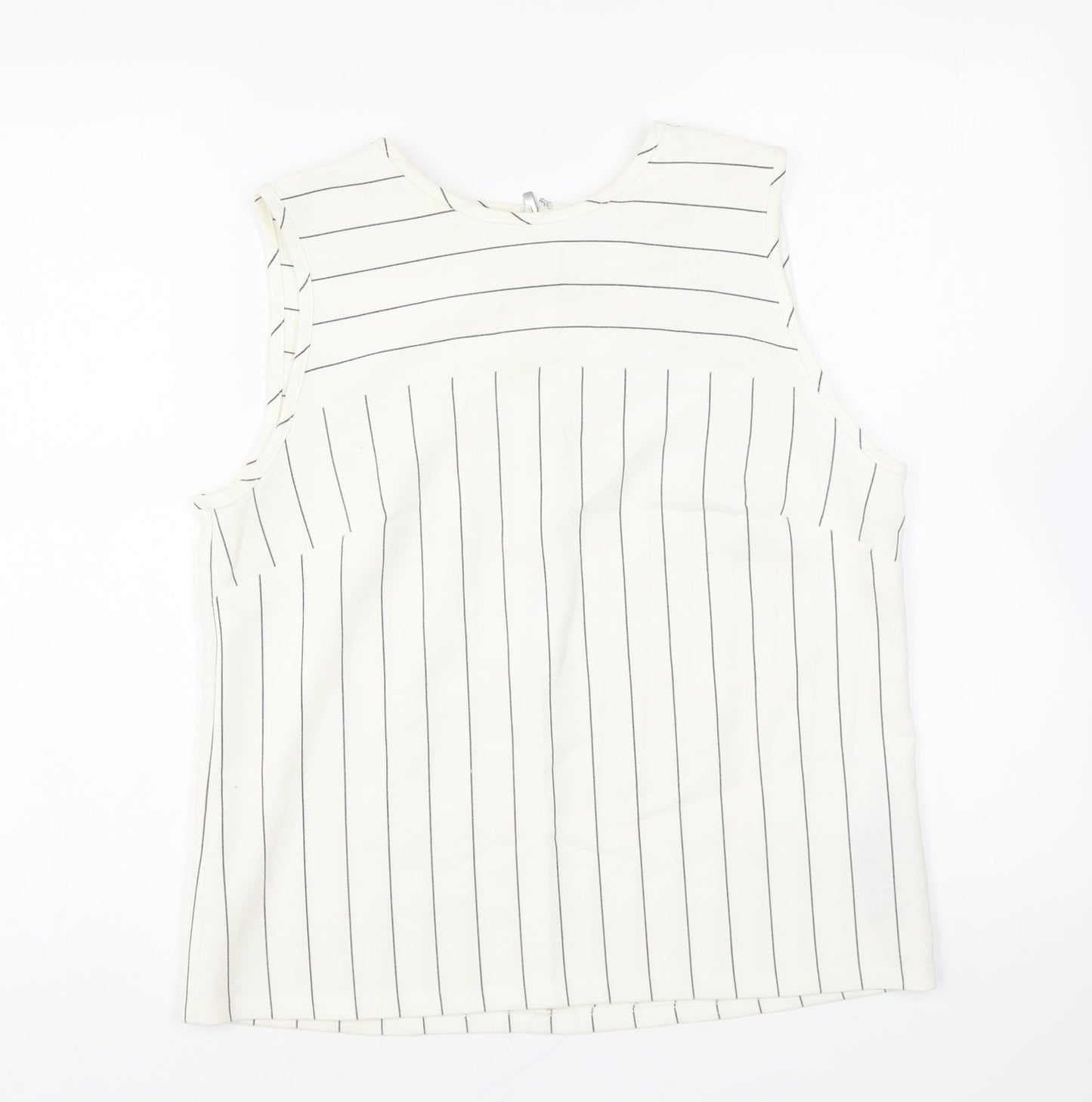 Marks and Spencer Womens Ivory Striped Polyester Basic Tank Size 10 Round Neck