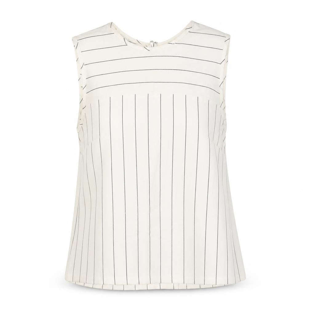 Marks and Spencer Womens Ivory Striped Polyester Basic Tank Size 10 Round Neck