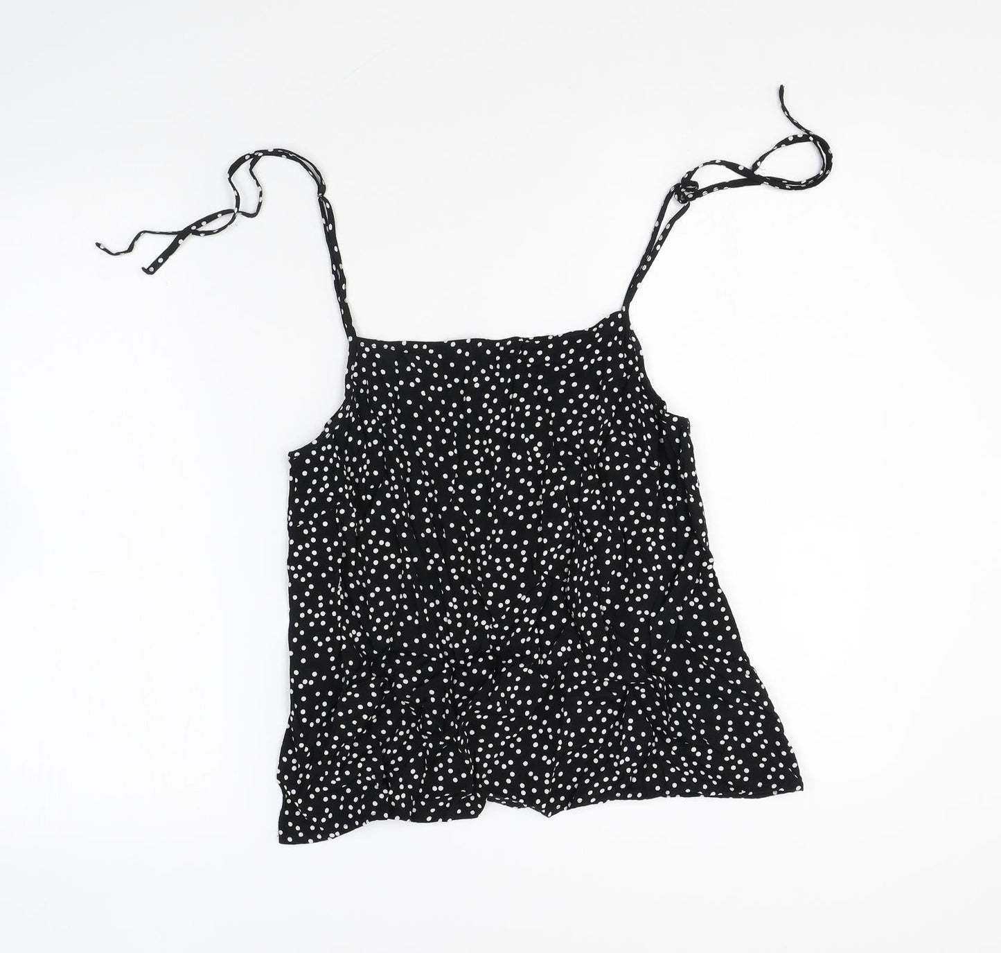 Preworn Womens Black Polka Dot Viscose Camisole Blouse Size 12 Square Neck