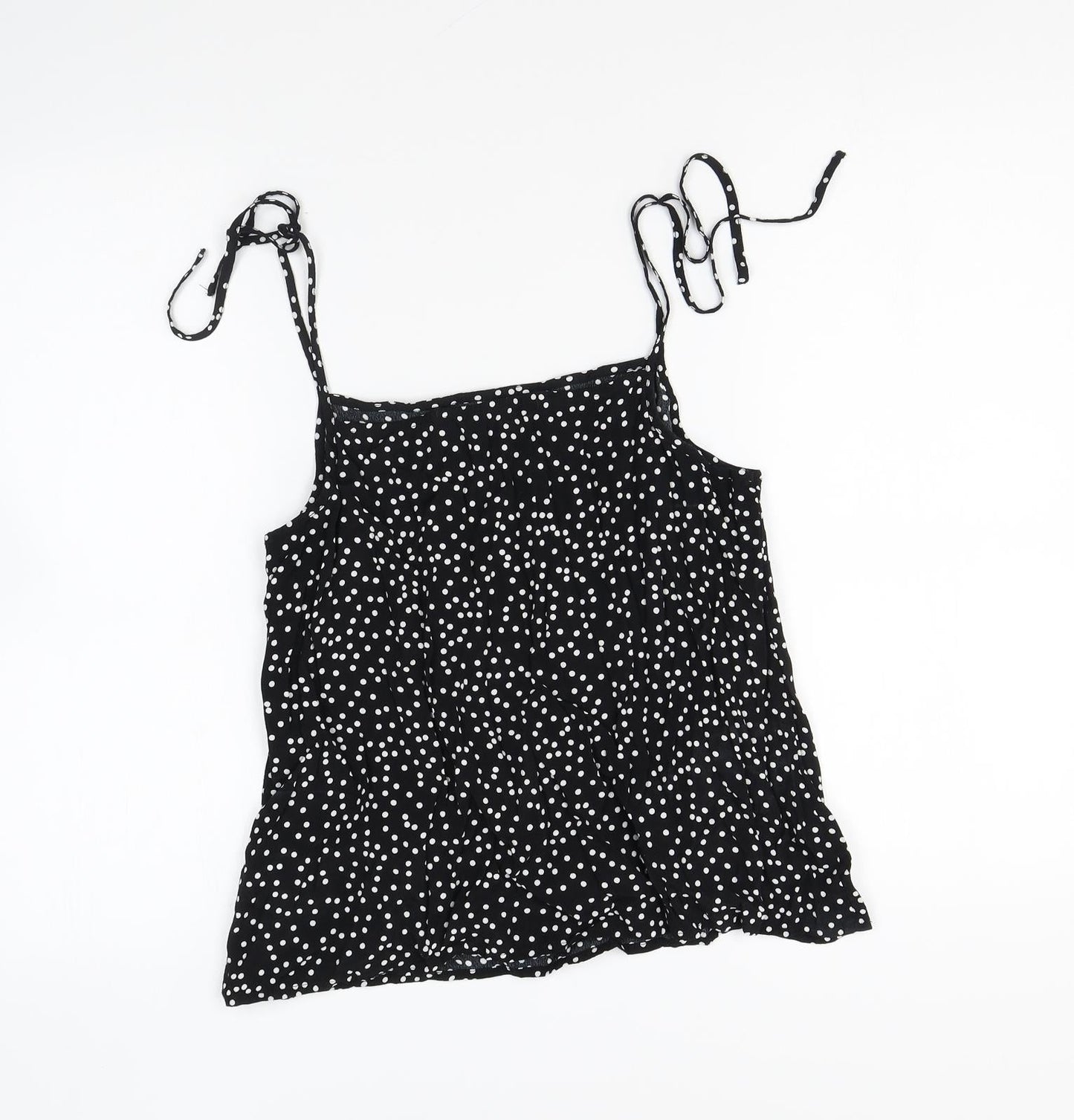Preworn Womens Black Polka Dot Viscose Camisole Blouse Size 12 Square Neck