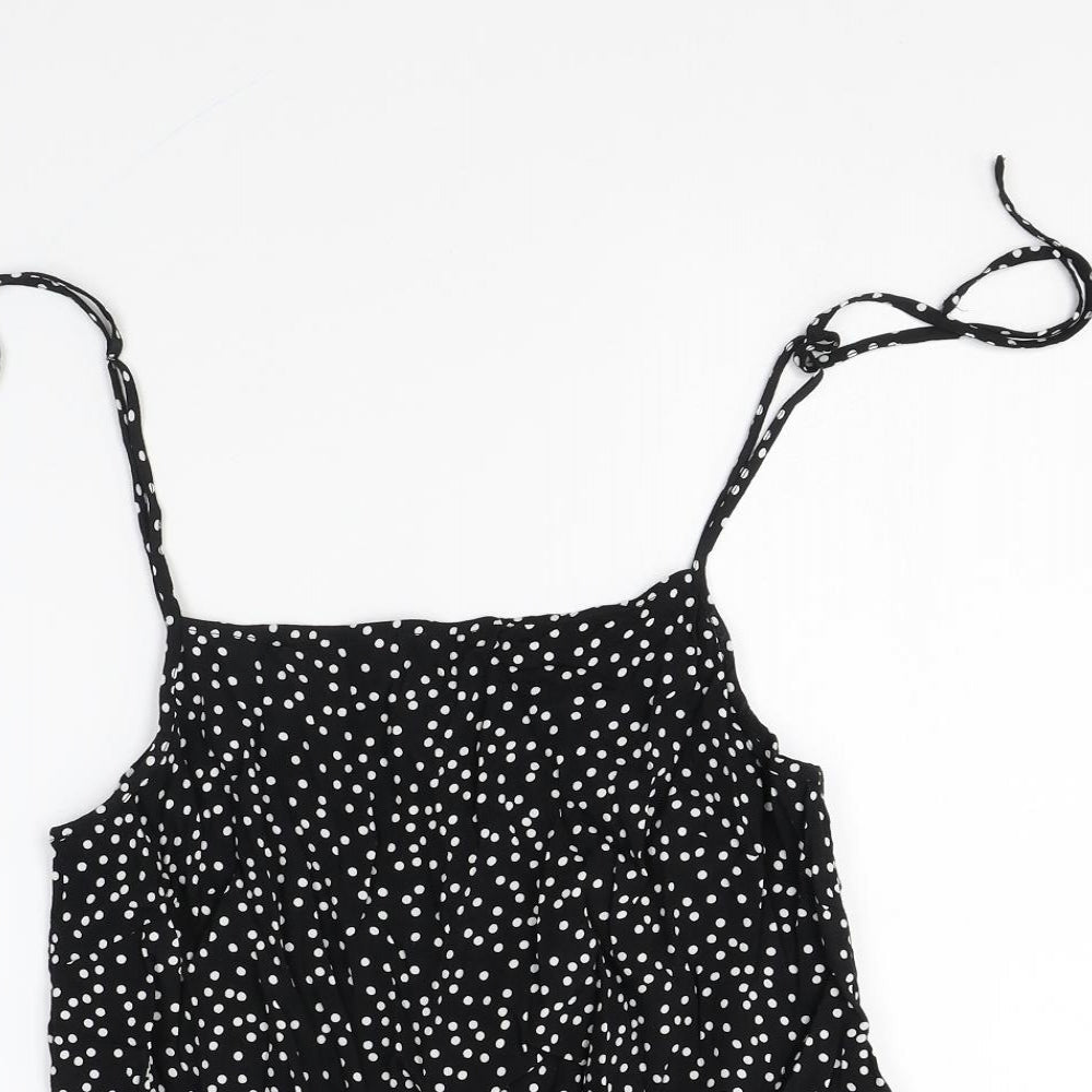 Preworn Womens Black Polka Dot Viscose Camisole Blouse Size 12 Square Neck