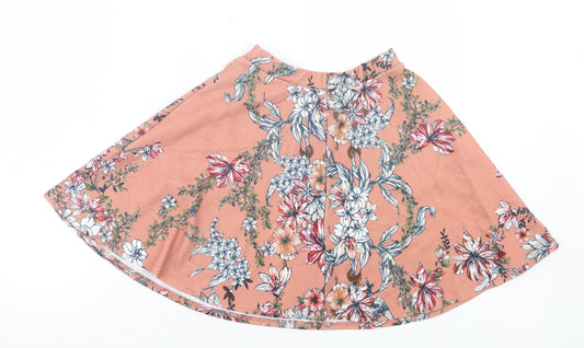 Boohoo Womens Pink Floral Polyester Skater Skirt Size 6