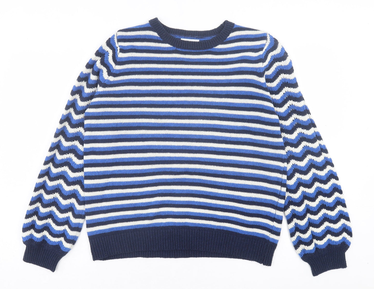 Papaya Womens Blue Crew Neck Striped Polyester Pullover Jumper Size M
