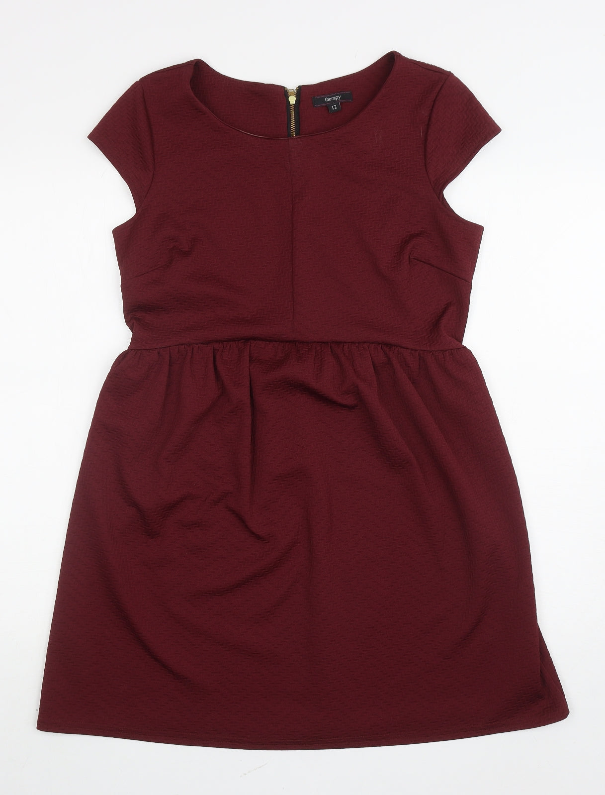 Therapy Womens Red Polyester Fit & Flare Size 12 Boat Neck Zip