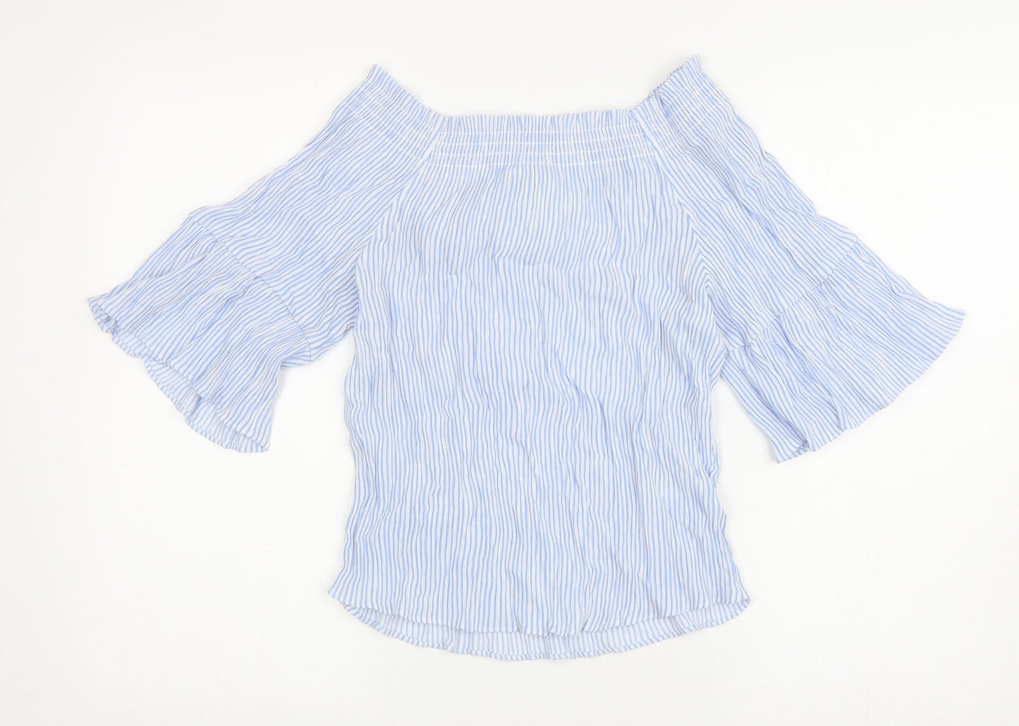 H&M Womens Blue Striped Viscose Basic Blouse Size 8 Off the Shoulder