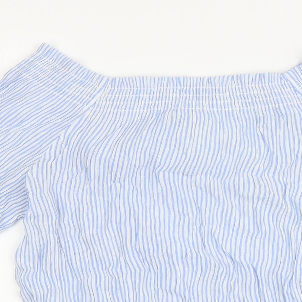 H&M Womens Blue Striped Viscose Basic Blouse Size 8 Off the Shoulder